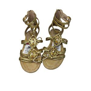 NWT Sam Edelman Gold Danica Beaded Gladiator Sandals Size 7 Raffia Wedge